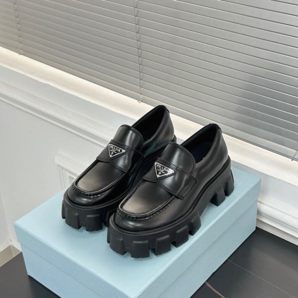 Prada Black Leather Loafers with Chunky Sole